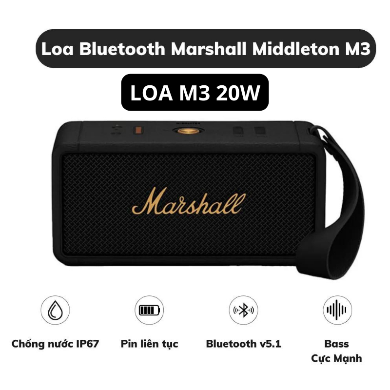 Loa bluetooth Marshall M3 phiên bản 2023 công xuất 20w pin trâu âm thanh chất lượng chống nước TECHHIGH