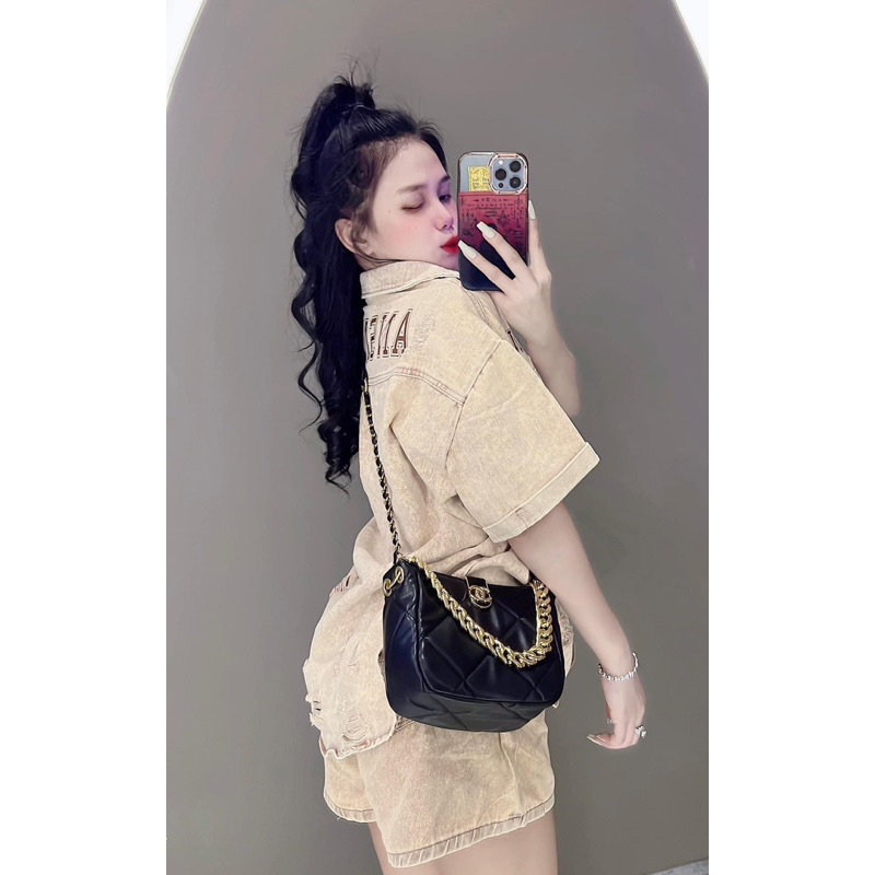 SÉT JEAN BÒ NÂU  2 TÚI GIẢ HÀNG ĐẸP