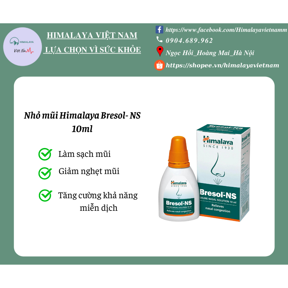 Nhỏ Mũi Himalaya Bresol NS 10ml - Làm sạch, giảm nghẹt mũi, tăng cường miễn dịch hệ hô hấp