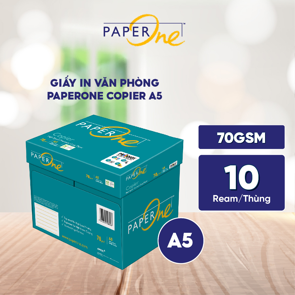 Thùng 10 ream giấy in A5 PaperOne Copier 70 gsm - Dành cho máy photocopy công suất lớn, tốc độ cao