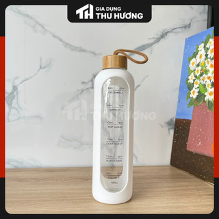 Chai Thủy Tinh Cao Cấp 1000ml Có Thang Đo Thời Gian và Vỏ Bọc Silicon Nhiều Màu - Gia dụng Thu Hương