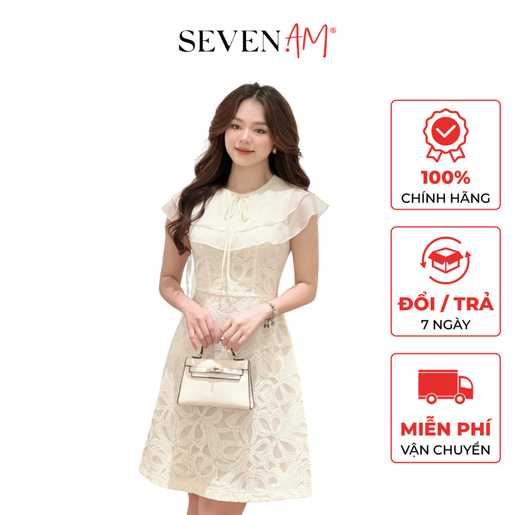 Đầm ren A phối cổ lá 3 tầng tơ be thời trang nữ Seven.AM OD0012I