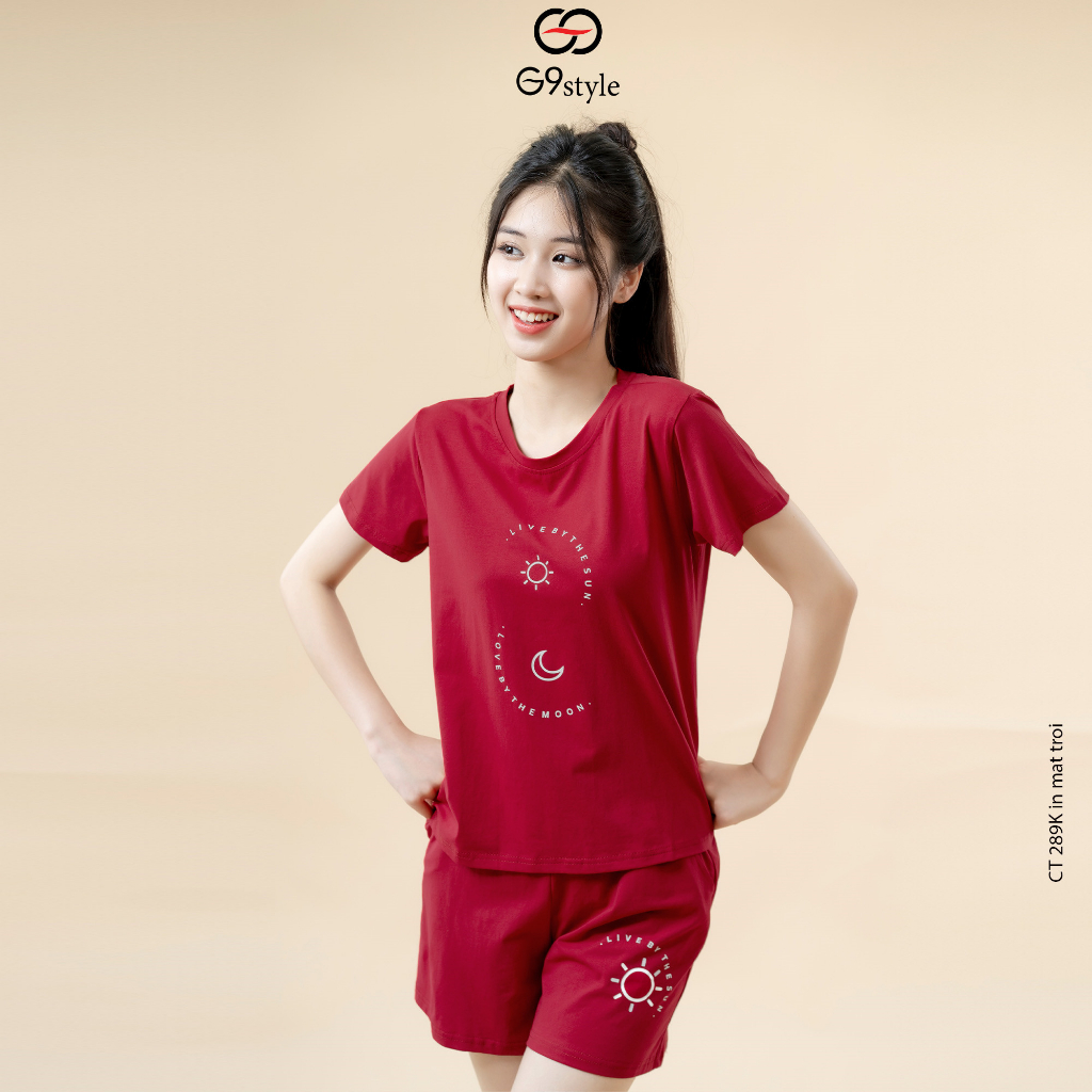 Đồ bộ mặc nhà nữ in hình mặt trời G9 STYLE, bộ quần áo nữ mùa hè vải cotton thoáng mát, thời trang
