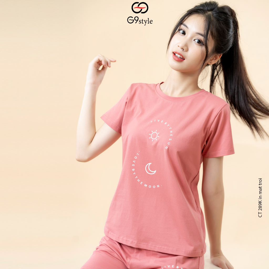 Đồ bộ mặc nhà nữ in hình mặt trời G9 STYLE, bộ quần áo nữ mùa hè vải cotton thoáng mát, thời trang