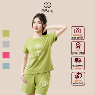 Đồ bộ mặc nhà nữ in hình hoa hồng G9 STYLE, bộ quần áo nữ mùa hè vải cotton thoáng mát, thời trang