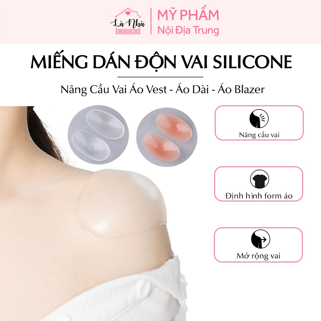 Bộ 2 Miếng độn vai sillicon trong suốt, tấm lót đệm dán vai cho nữ nam nâng cầu vai áo vest, định hình vai áo Blazer