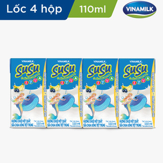 Sữa chua uống tiệt trùng SuSu việt quất chuối - Lốc 4 hộp 110ml