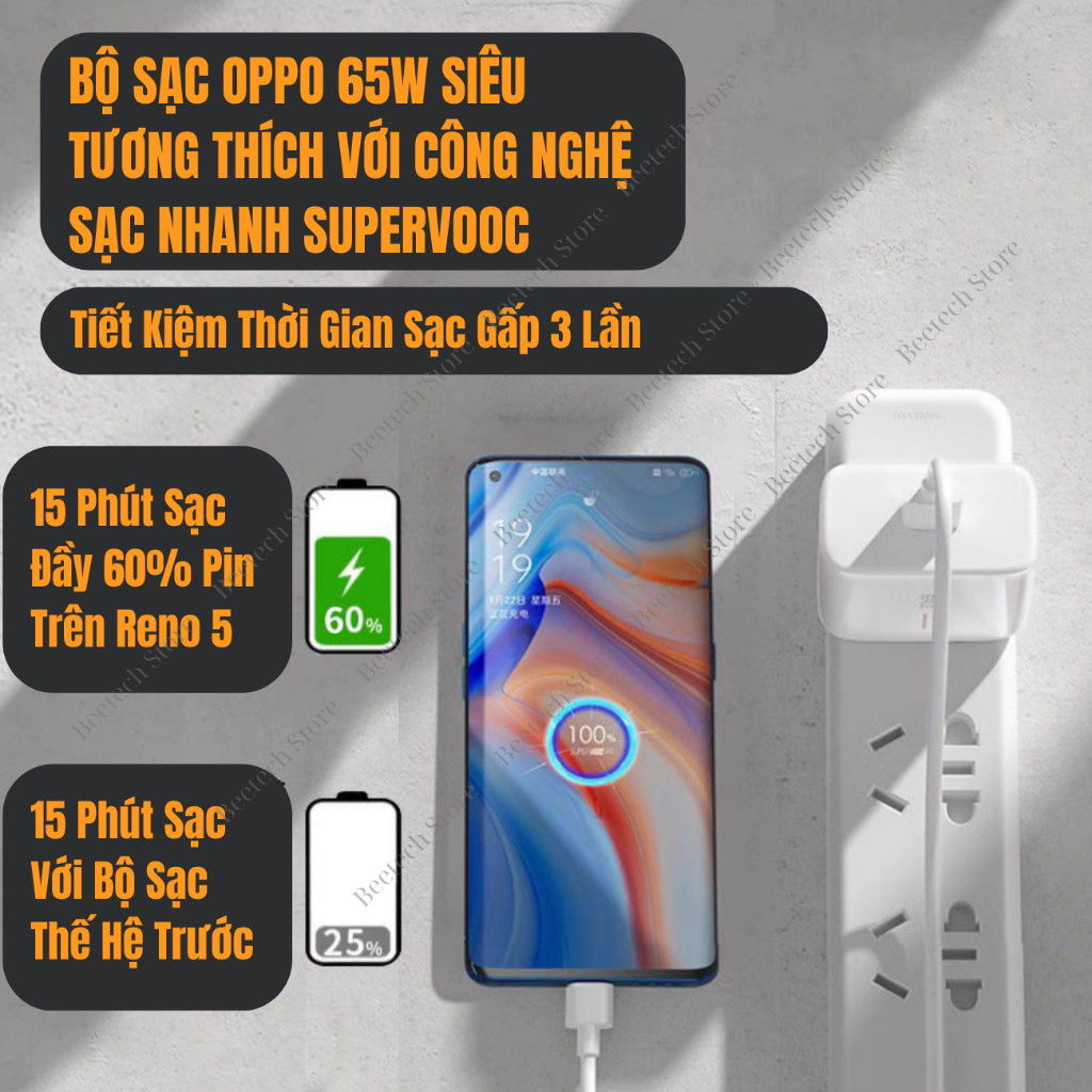 Bộ Sạc Super Vooc 65w Cho Oppo - Realme Củ Sạc Và Cáp Sạc Chân Type C Hàng Zin Máy
