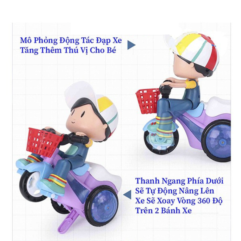 Đồ Chơi Cậu bé Shipper Em Bé Đạp Xe Xoay 360 Độ Có Đèn Và Phát Nhạc Vui Nhộn Dành Cho Bé Trai Bé Gái.