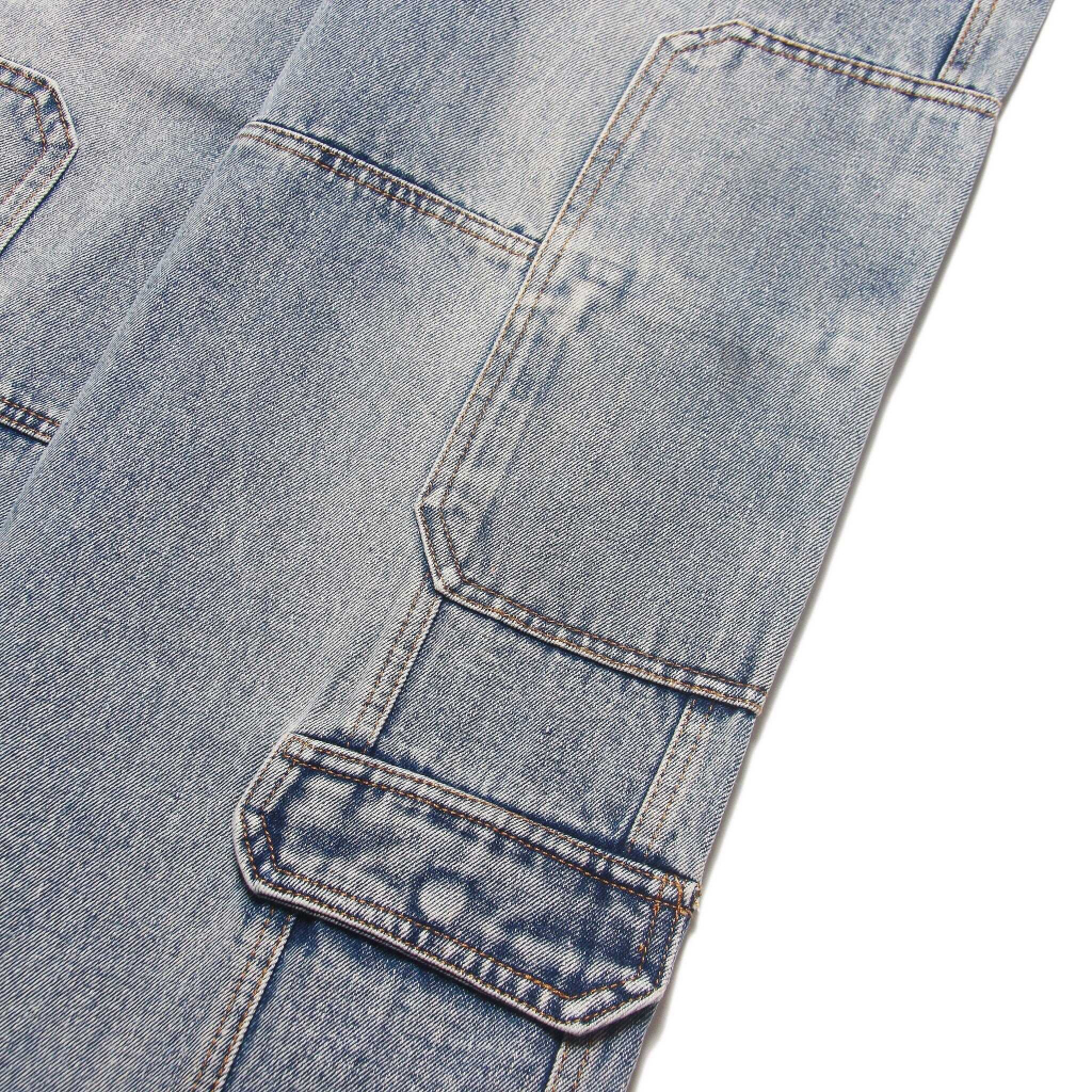Quần Jeans Ống Suông Rộng Wash Bạc Màu Unisex LIDER BRESLIN BONED CARGO DENIM PANTS