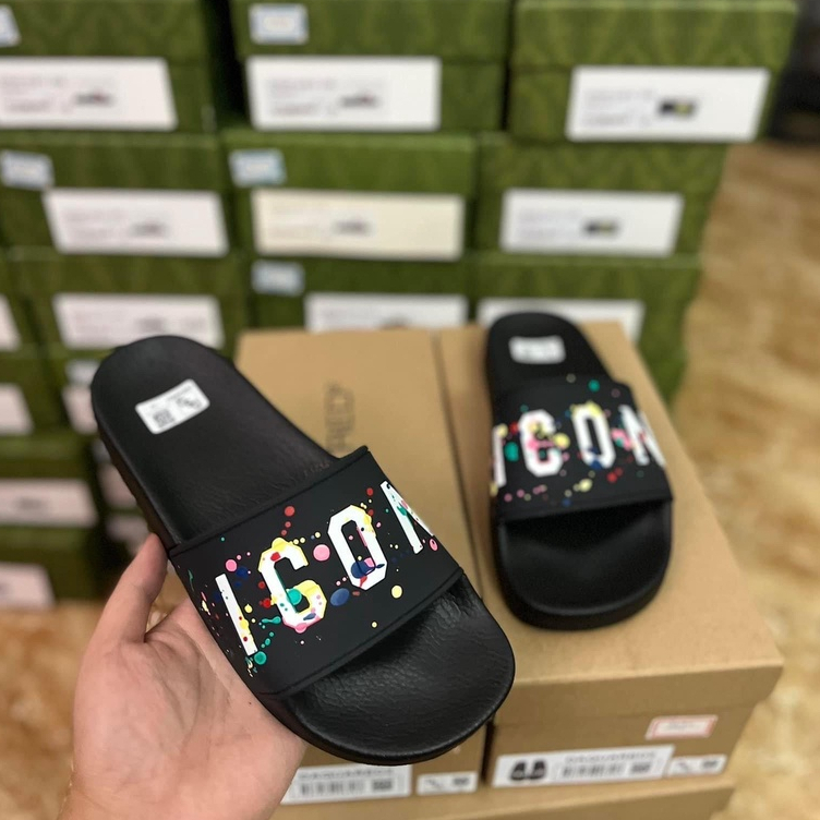 Dép lê icon quai ngang , dép DSQ2 nam quai ngang vẩy sơn mới nhất đế cao su chống thấm nước đi cực êm chân