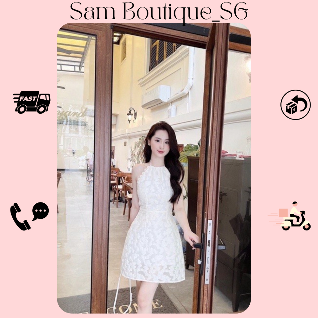 Đầm Cổ Yếm Trắng Hoa Ren D28