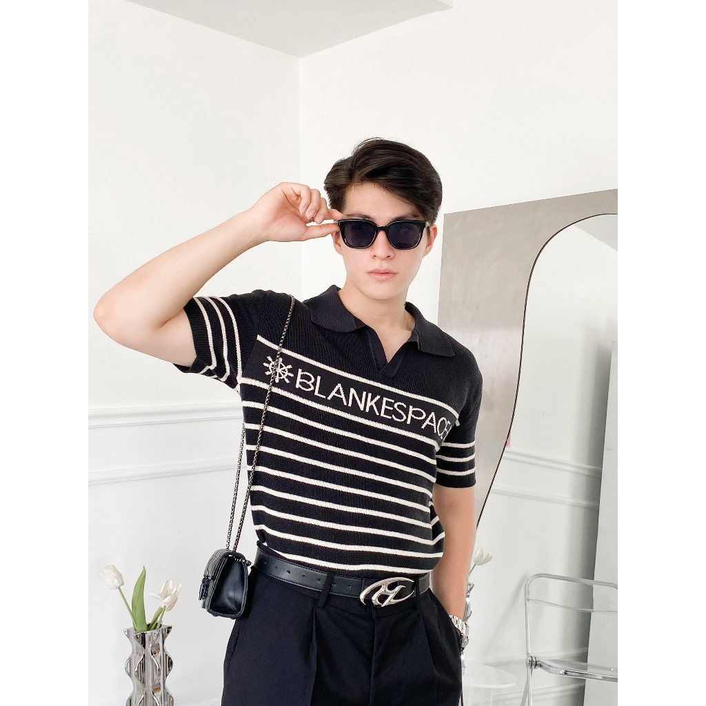 BLANKESPACE Áo Thun Tay Ngắn Signature Knit Tee Thời Trang Nam Nữ Unisex Màu Be/Đen Vải Cotton Dệt Kim