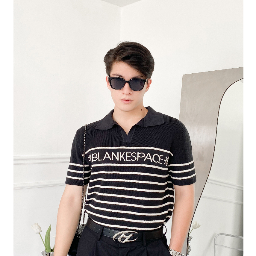 BLANKESPACE Áo Thun Tay Ngắn Signature Knit Tee Thời Trang Nam Nữ Unisex Màu Be/Đen Vải Cotton Dệt Kim