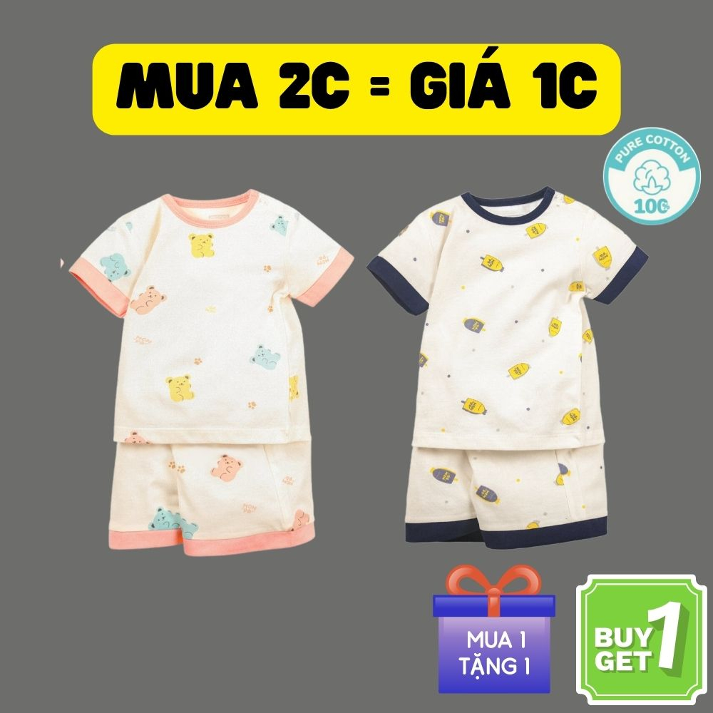 Bộ quần áo cộc tay hè Mompa 6 tháng - 4 tuổi vải cotton thoáng mát thấm hút cổ tròn cúc cổ 608