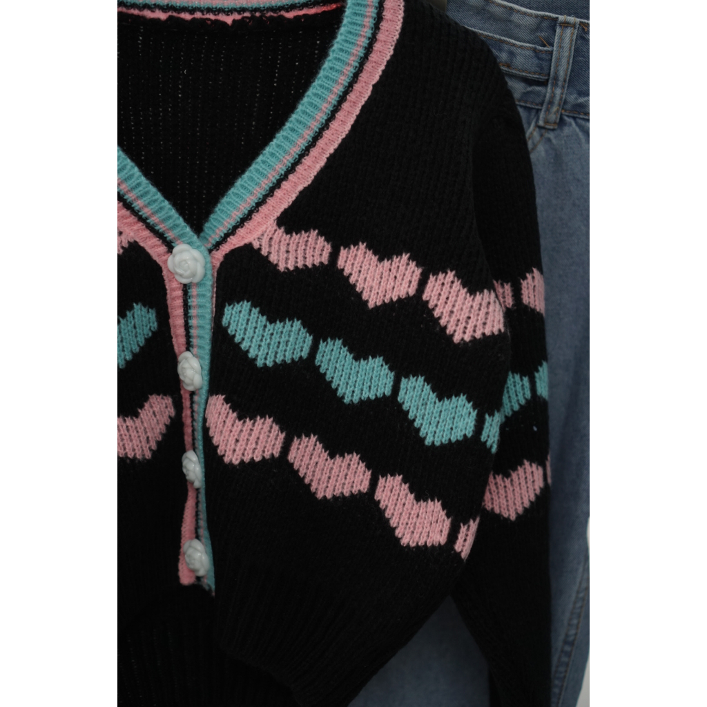 Áo Cardigan Trái Tim 879 Đen - HÌNH THẬT