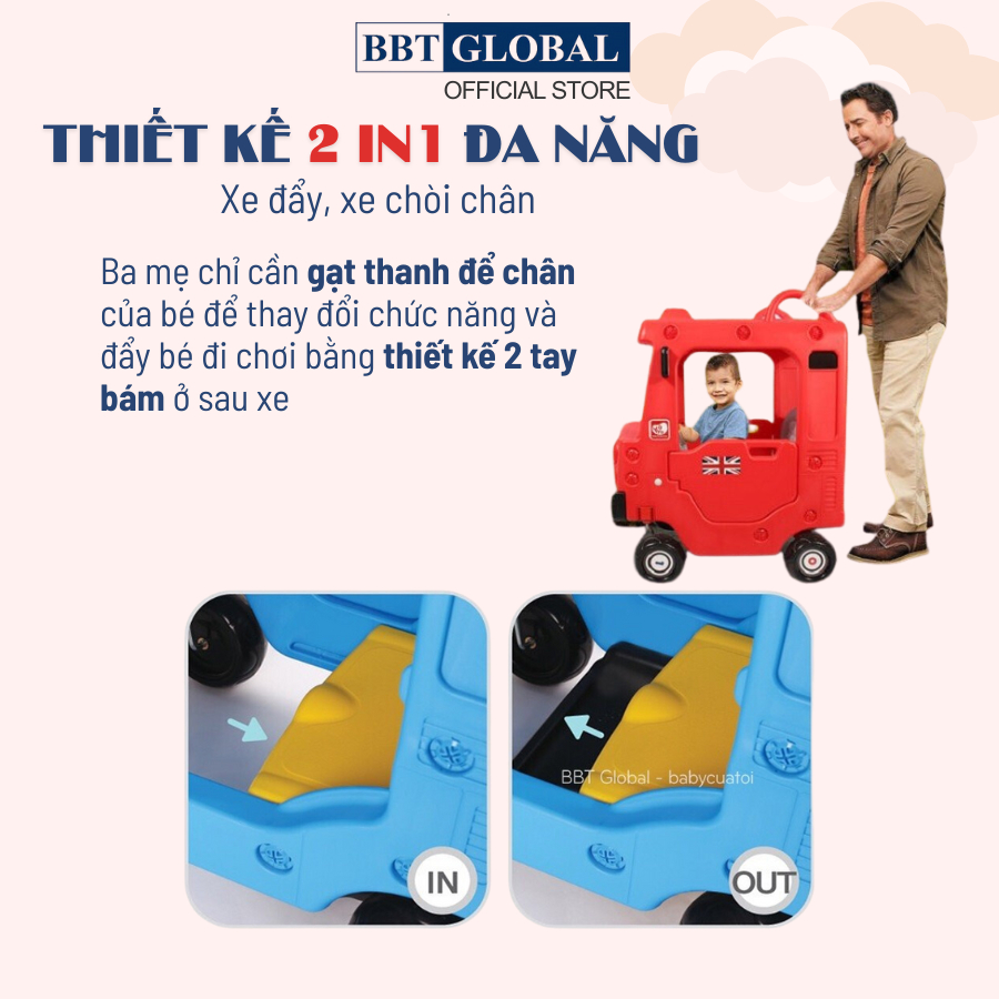 Xe chòi chân cho bé BBT Global, ôtô chòi chân đa dạng mẫu mã, chất liệu an toàn tích hợp đèn và nhạc vui nhộn