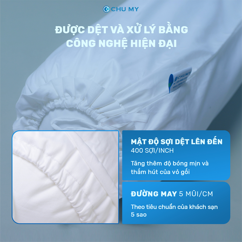 Vỏ gối ôm CHU MY T400 chất liệu cotton 100% màu trắng kích thước D40x100cm tiêu chuẩn khách sạn