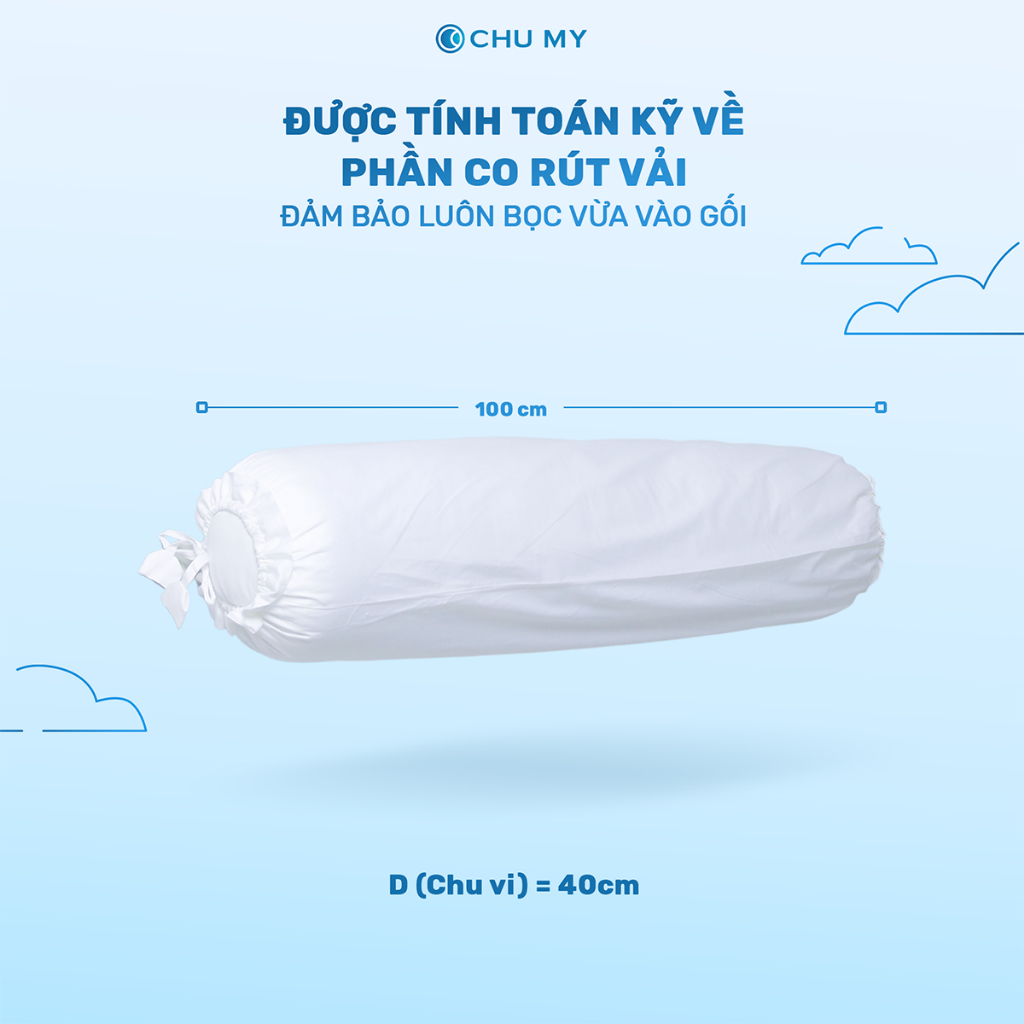 Vỏ gối ôm CHU MY T400 chất liệu cotton 100% màu trắng kích thước D40x100cm tiêu chuẩn khách sạn