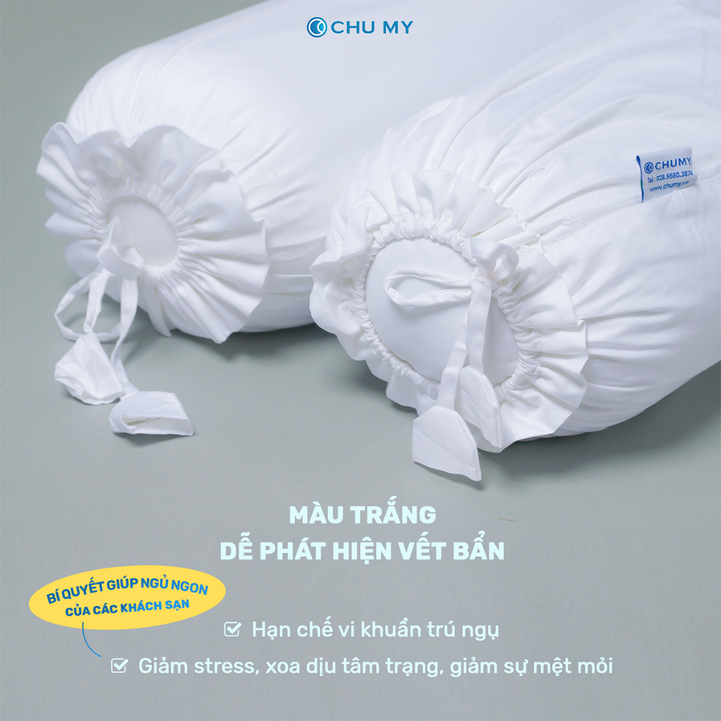 Vỏ gối ôm CHU MY T400 chất liệu cotton 100% màu trắng kích thước D40x100cm tiêu chuẩn khách sạn