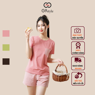 Đồ bộ mặc nhà nữ họa tiết kẻ sọc G9 STYLE, bộ quần áo nữ mùa hè vải cotton thoáng mát năng động trẻ trung