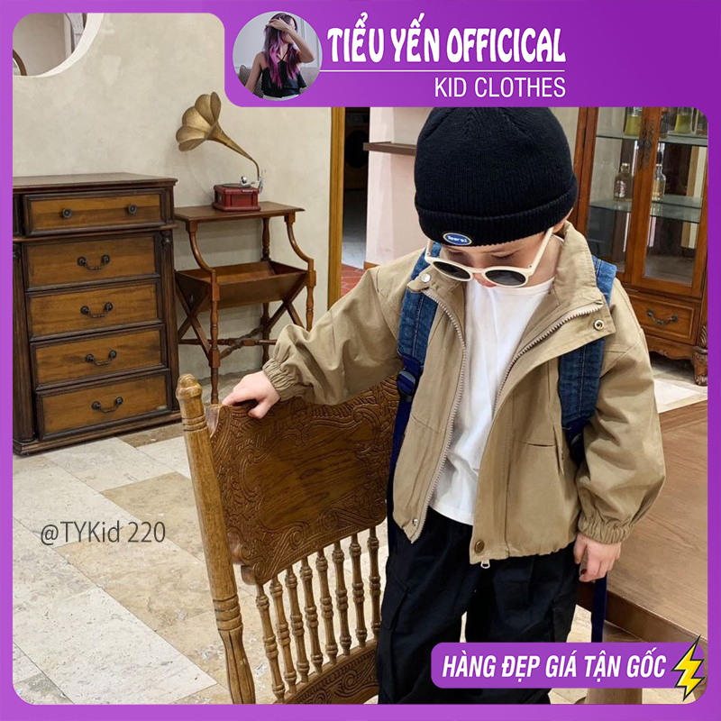 Áo khoác bé trai, Áo khoác kaki thu đông bé trai màu nâu 2 lớp style hàn quốc cho bé 9-25kg AK220 | Tiểu Yến Kid