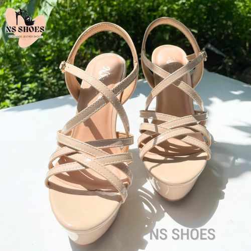 Giày dép cao gót Hoa Hậu đế đúp quai chéo 6 dây gót trụ thời trang, cá tính 13cm - NS2310