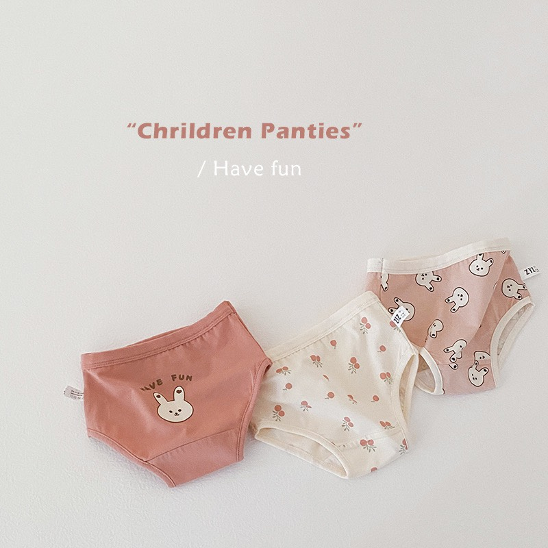 Bộ 3 chip đùi / chéo cho bé gái hình gấu Brown đáng yêu cạp mềm chất cotton