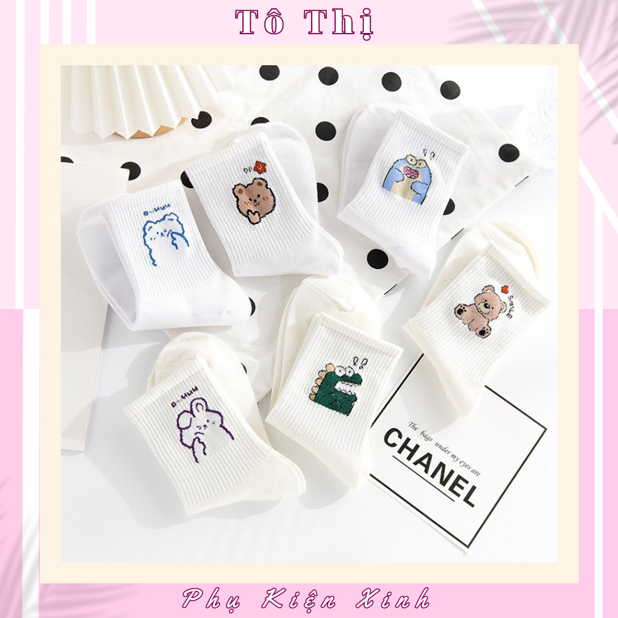 Set 10 đôi tất gấu họa tiết đáng yêu, chất liệu cotton thoáng khí, co giãn tốt - Tô Thị