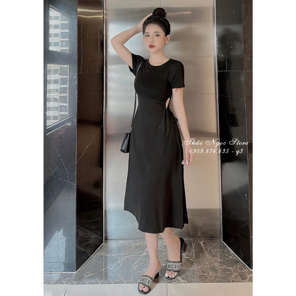 Đầm thun zip tay con khoét eo rút dây hàng chuẩn!  THẢO NGỌC STORE