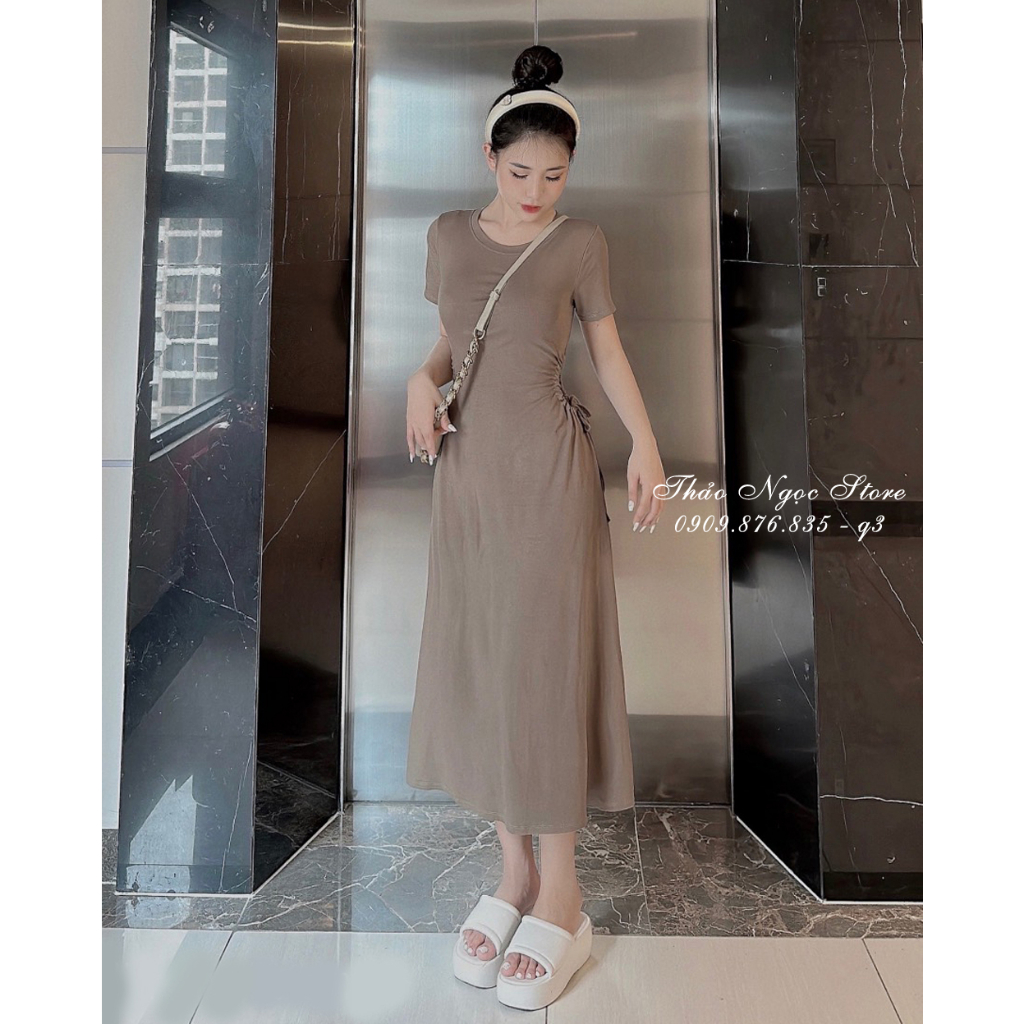 Đầm thun zip tay con khoét eo rút dây hàng chuẩn!  THẢO NGỌC STORE