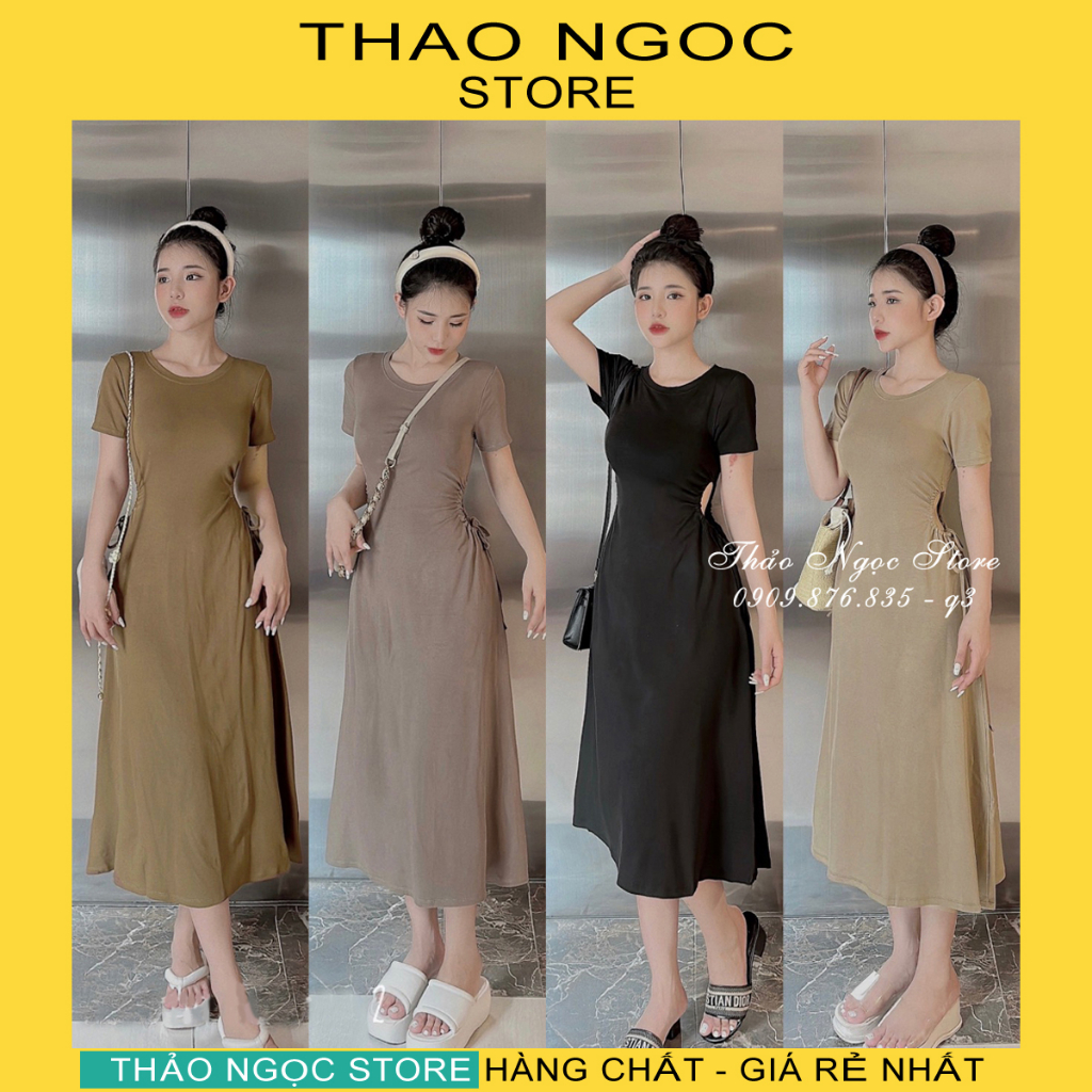 Đầm thun zip tay con khoét eo rút dây hàng chuẩn!  THẢO NGỌC STORE