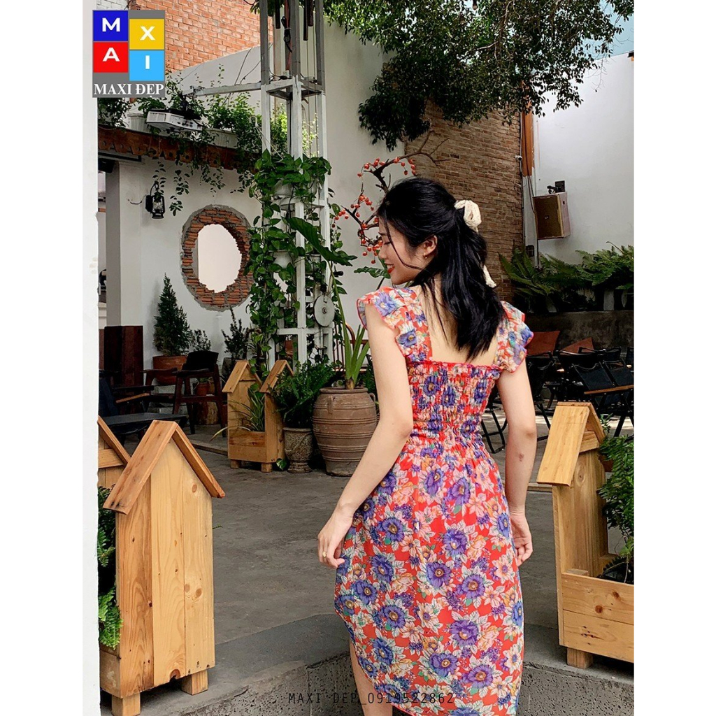 Đầm Cánh Tiên Maxi Đẹp Dài Freesize Họa Tiết Lá Hồng Xanh Tươi Mát