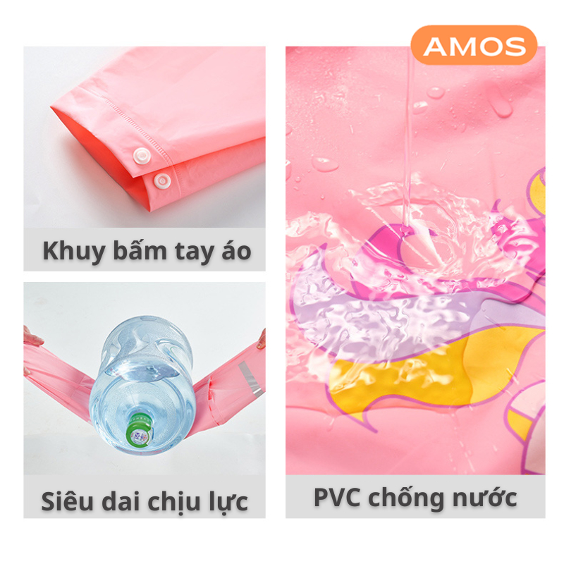 Áo mưa cho bé có mũ thiết kế phản quang chất liệu EVA nhẹ, chống thấm, siêu bền an toàn cho bé, Áo mưa trẻ em dễ thương