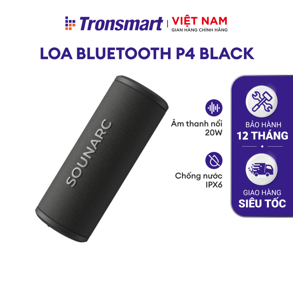 Loa Di Động Sounarc P4 (by Tronsmart) IPX5 | Âm thanh nổi 20W | Pin 3000mAh tích hợp | Chính Hãng - Bảo Hành 12 Tháng