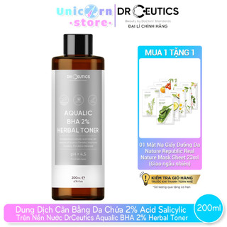 Dung dịch cân bằng da chứa 2% acid salicylic trên nền nước drceutics aqualic bha 2% herbal toner 200ml