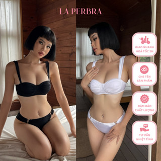 Bikini 2 Mảnh Đồ Bơi Hai Mảnh Có Mút Nâng Ngực Co Giãn Màu Trắng Đen Sexy Thiết Kế La Perbra Azura