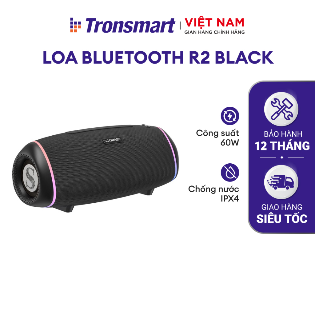 Loa Bluetooth Sounarc R2 (by Tronsmart) 60W 6600mAh IPX6 | Hỗ trợ thẻ AUX/TF | Chính hãng - Bảo hành 12 tháng