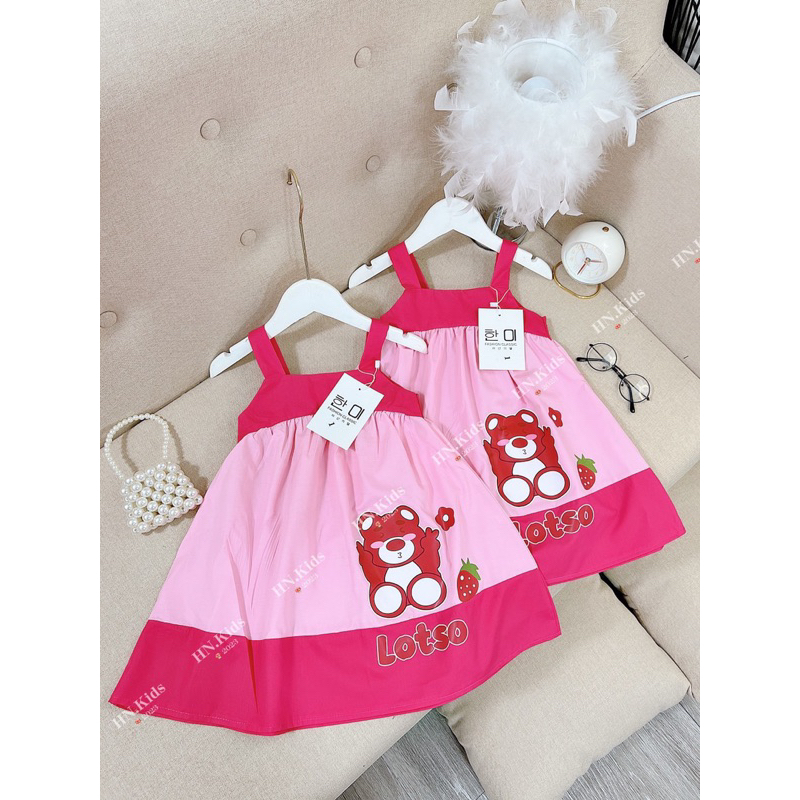 Váy gấu dâu thô mềm cực mát cho bé gái