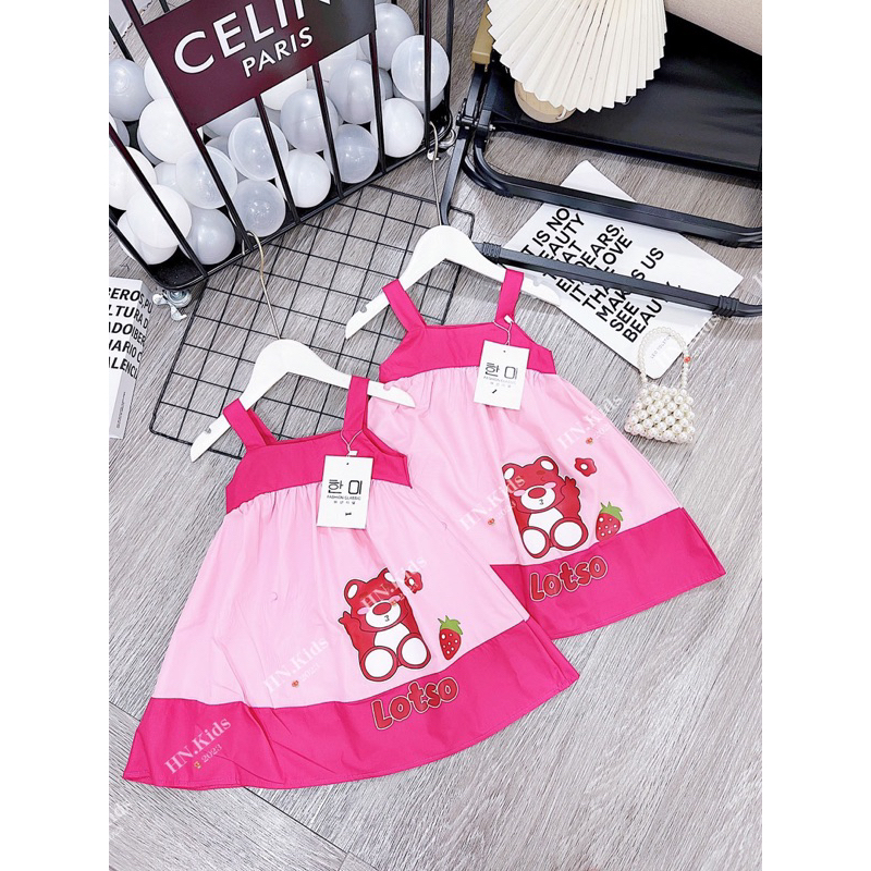 Váy gấu dâu thô mềm cực mát cho bé gái