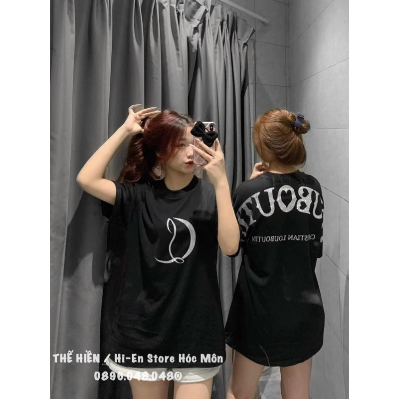 Áo Thun Louboutin In Nhũ Kim Tuyến Cao Cấp , Áo Phông Tay Lỡ I Love Louboutin Form Rộng Nam Nữ Cotto