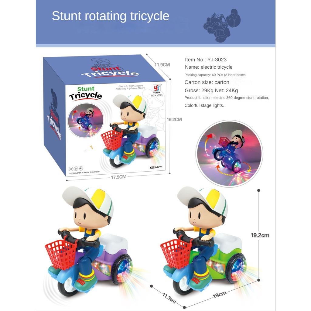 Đồ Chơi Cậu bé Shipper Em Bé Đạp Xe Xoay 360 Độ Có Đèn Và Phát Nhạc Vui Nhộn Dành Cho Bé Trai Bé Gái.