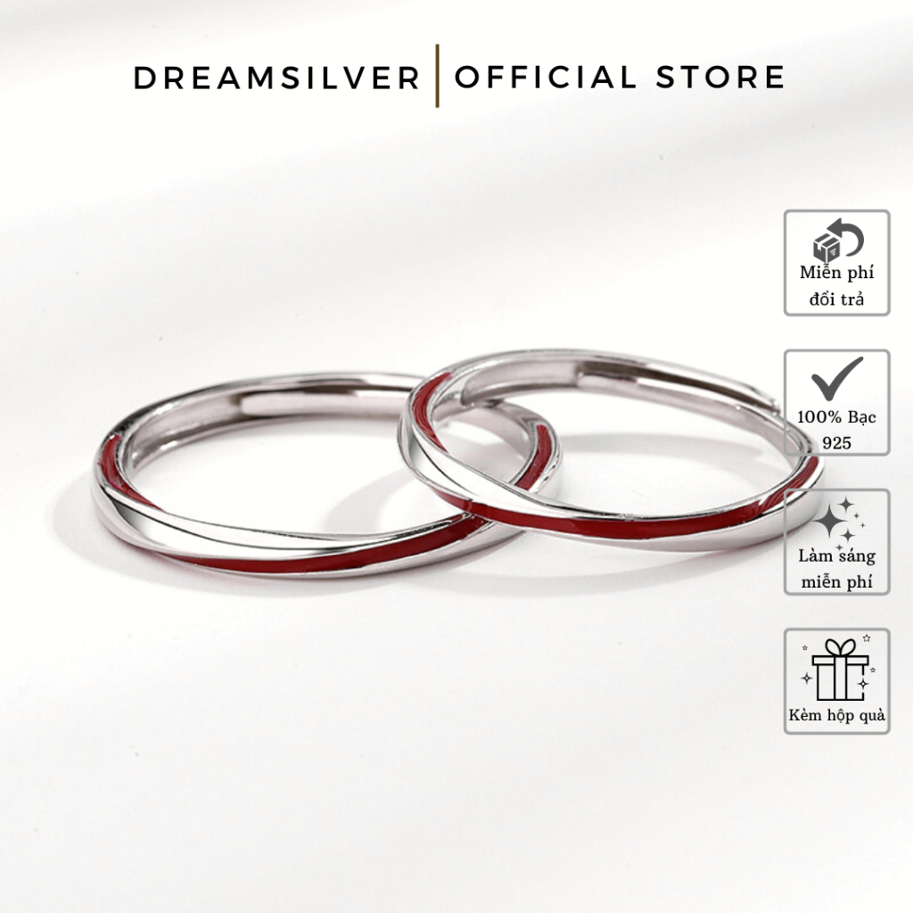 Nhẫn Đôi Bạc Dreamsilver, Nhẫn Cặp Red Line Mobious Chỉnh Được Cỡ ND035