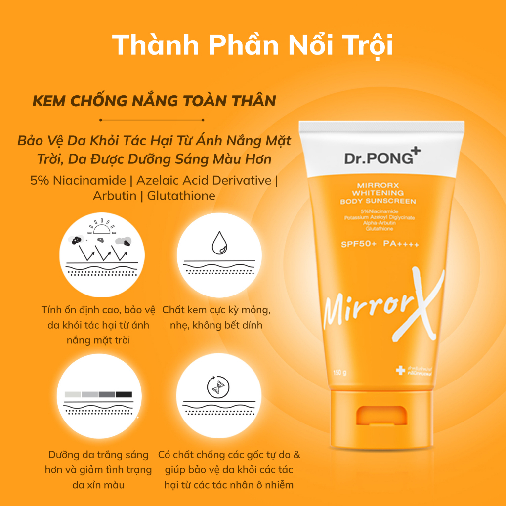 Kem chống nắng toàn thân Dr.PONG MirrorX whitening SPF50+ PA++++ 150g