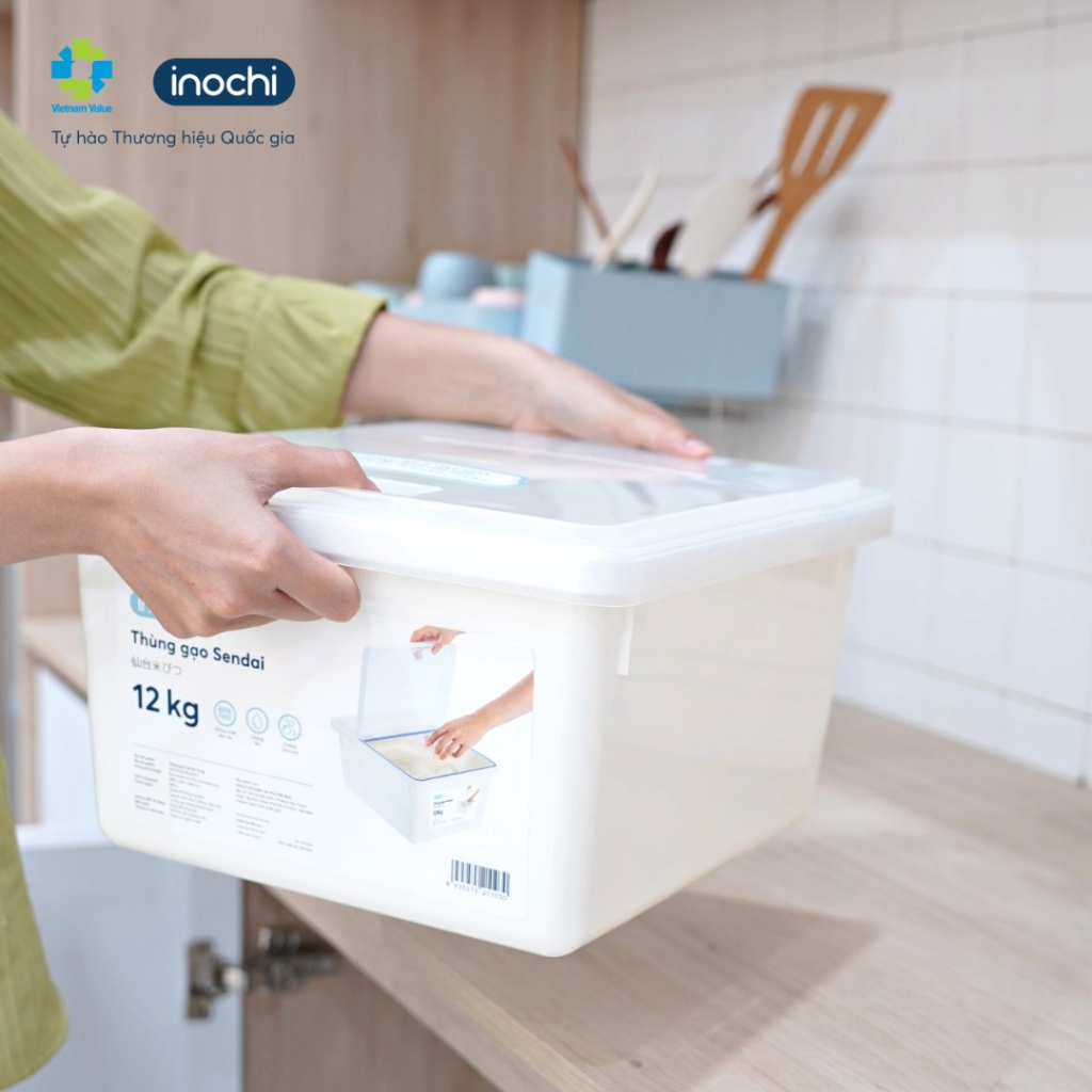 Thùng Đựng Gạo INOCHI Sendai 12 Kg Nắp Nhựa Kín Kháng Khuẩn Chống Ẩm