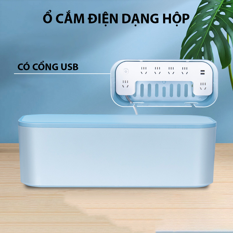 Ổ điện dạng hộp đa năng thông minh, có 2 cổng sạc USB, dây dài 2.8m-K1871