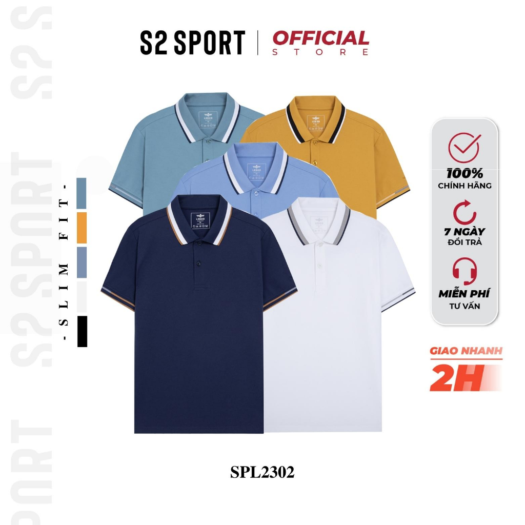 Áo thun polo nam S2 SPORT SPL2302 có cổ ngắn tay suông nhẹ basic vải CVC trơn phối line màu co giãn thoáng mát mềm mịn