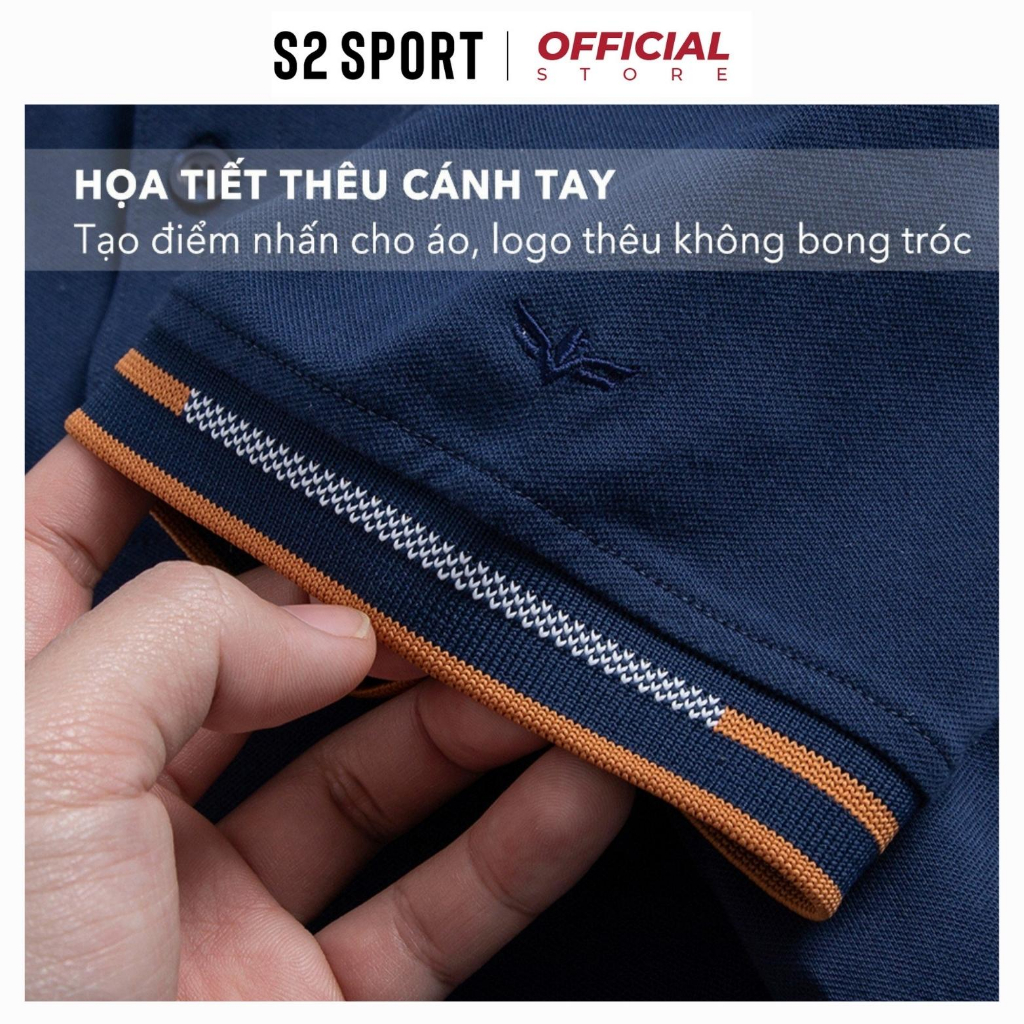 Áo thun polo nam S2 SPORT SPL2302 có cổ ngắn tay suông nhẹ basic vải CVC trơn phối line màu co giãn thoáng mát mềm mịn