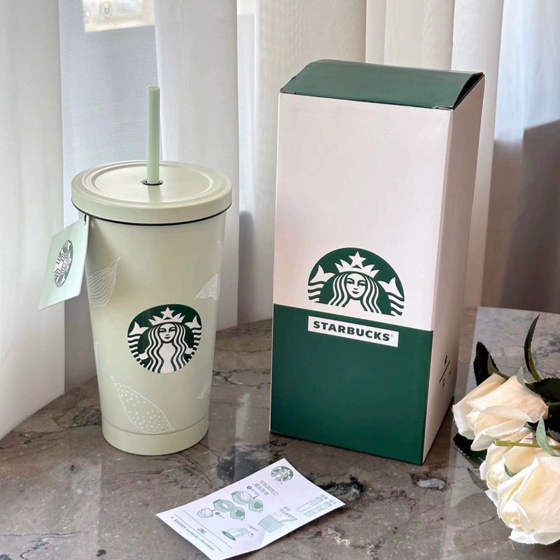 Ly giữ nhiệt Starbuck Xanh Mint xinh xắn chính hãng size lớn 500ml - 750ml inox 304 tặng kèm ống hút