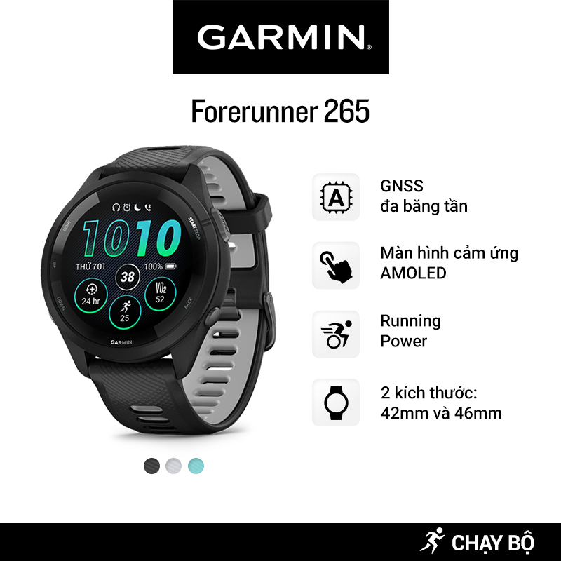 Đồng Hồ Thông Minh Garmin Forerunner 265 Music Wifi GPS (Black/White/Aqua) - Hàng Chính Hãng